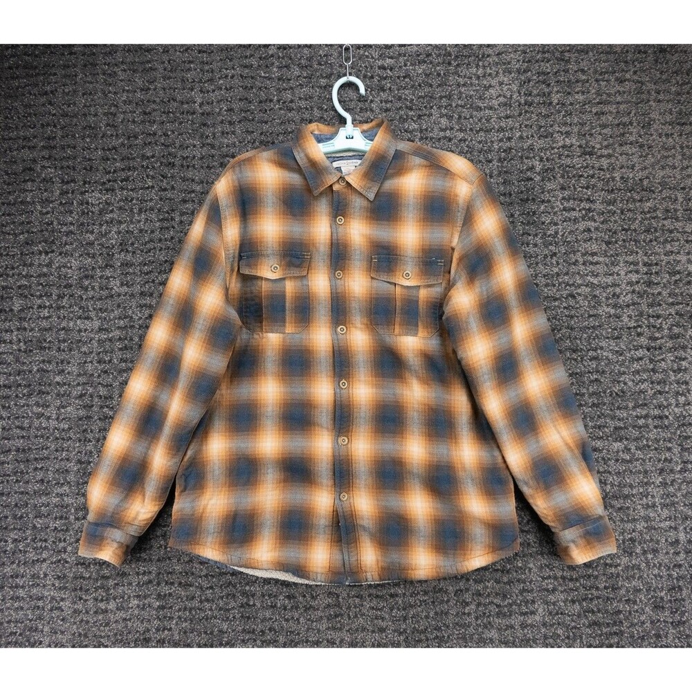 Carbon 2 Cobalt Shirt Mens Medium Blue Brown Plaid Flannel Sherpa Lined Shacket